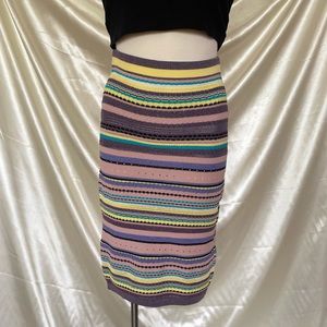 Multi Color Stripe Midi High Waist Skirt